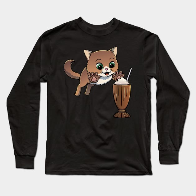 Norwegian Forest Cat excited to drink a Chocolate Milkshake Long Sleeve T-Shirt by Crazy Cool Catz